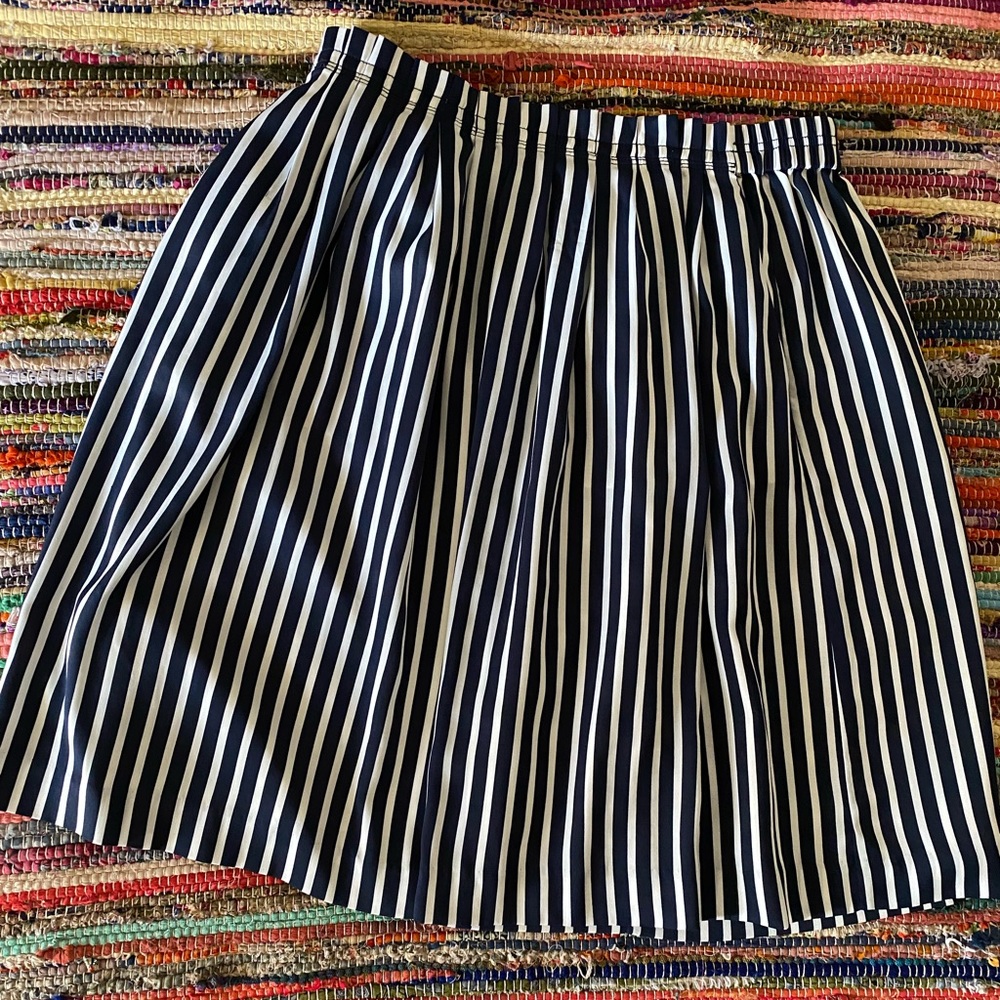 J. Crew Pleated Skirt Navy White Striped